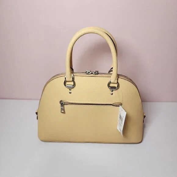 NWT COACH 2553 Katy Satchel Bag Crossgrain Leather Crossbody Silver/Vanilla - Picture 3 of 8